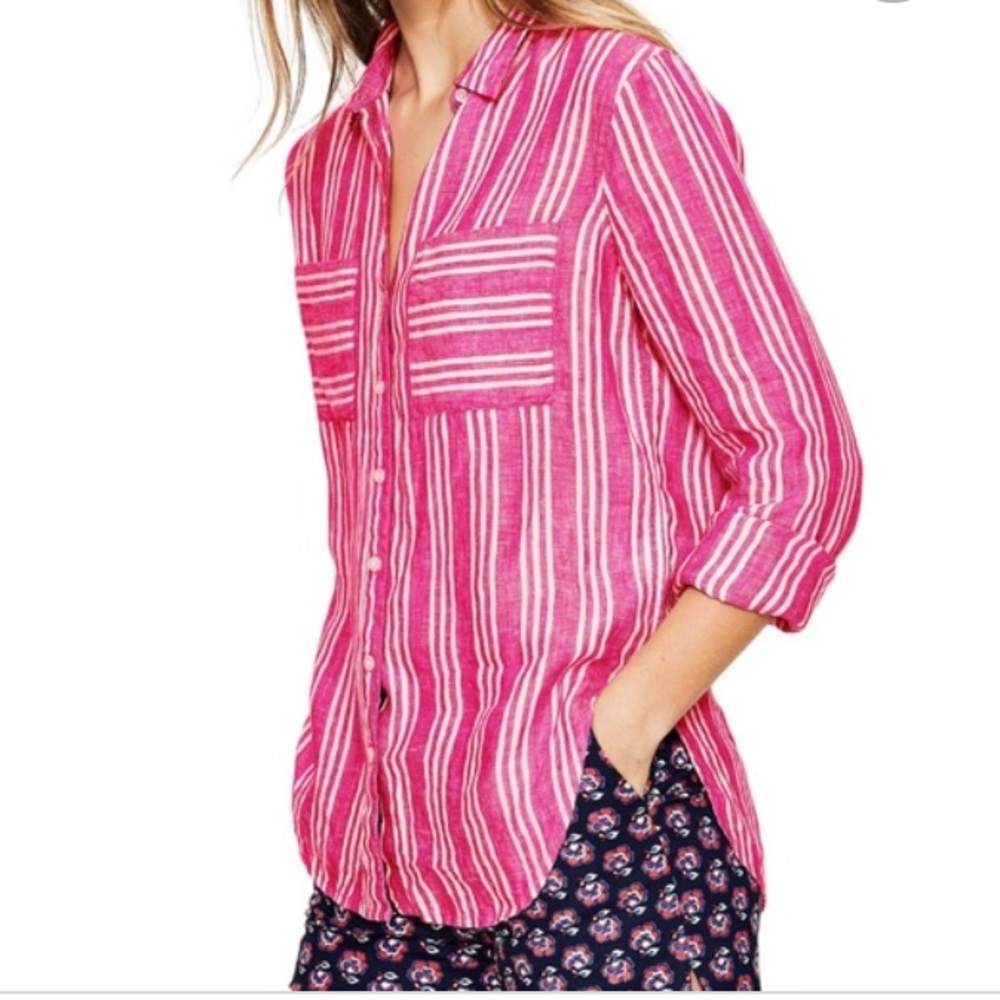 Boden Pink Linen Striped Button Down, 6R